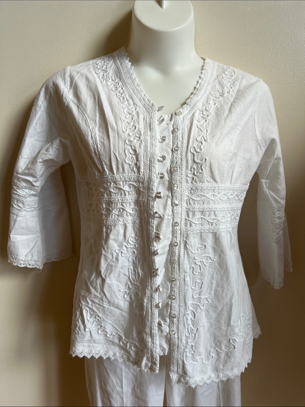 Inca cottonsWhite Embroidered Button-Down Women's - boho Feminine Style